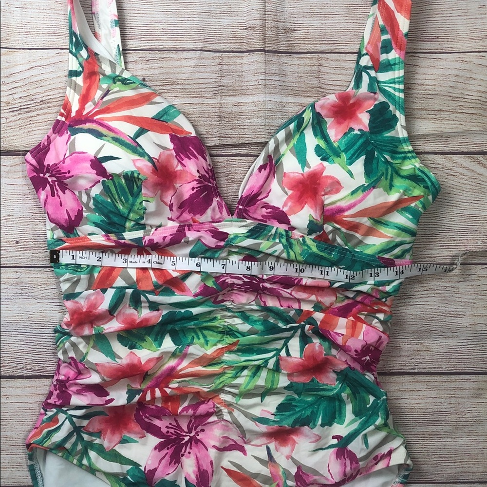 Contours by Coco‎ Reef Tropical Floral Ruched One-Piece in Pink & Green - Picture 8 of 11